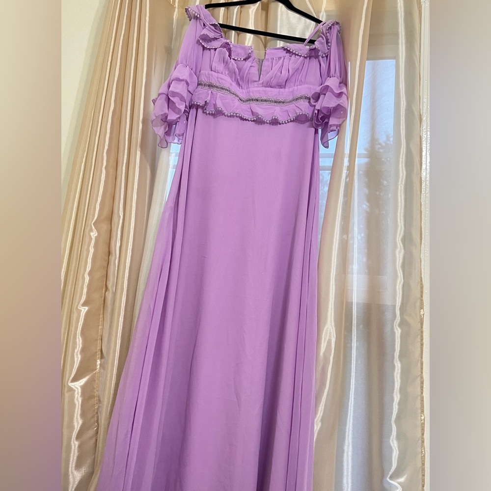 ASOS Purple Ruffled Off-the-Shoulder Gown - Picture 4 of 6